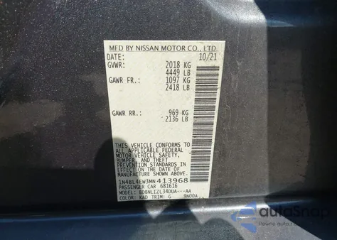 2021 Nissan Altima Sl Intelligent Awd из США, поврежденный, VIN 1N4BL4EW3MN413968